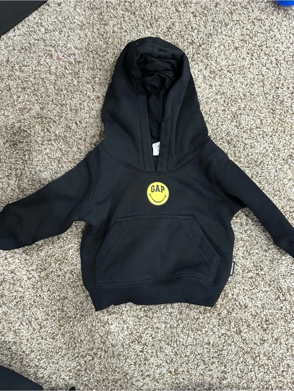 GAP Black Kids Hoodie with Yellow Smiley Patch